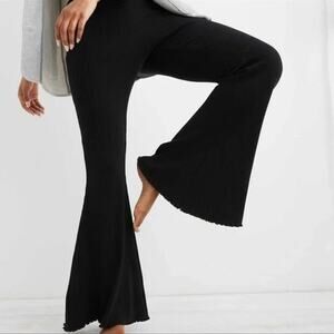 [Aerie] Black Kick It Ribbed Knit High Rise Flare Wide Leg Pants Pull On Small S